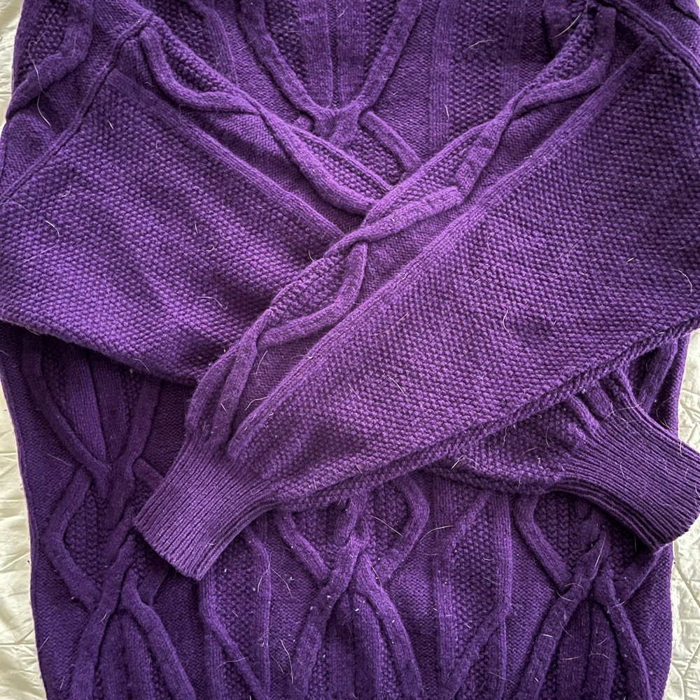 Vintage Debra King Heavy Scottish Cashmere Cable Knit V Neck Sweater Purple - Picture 5 of 5